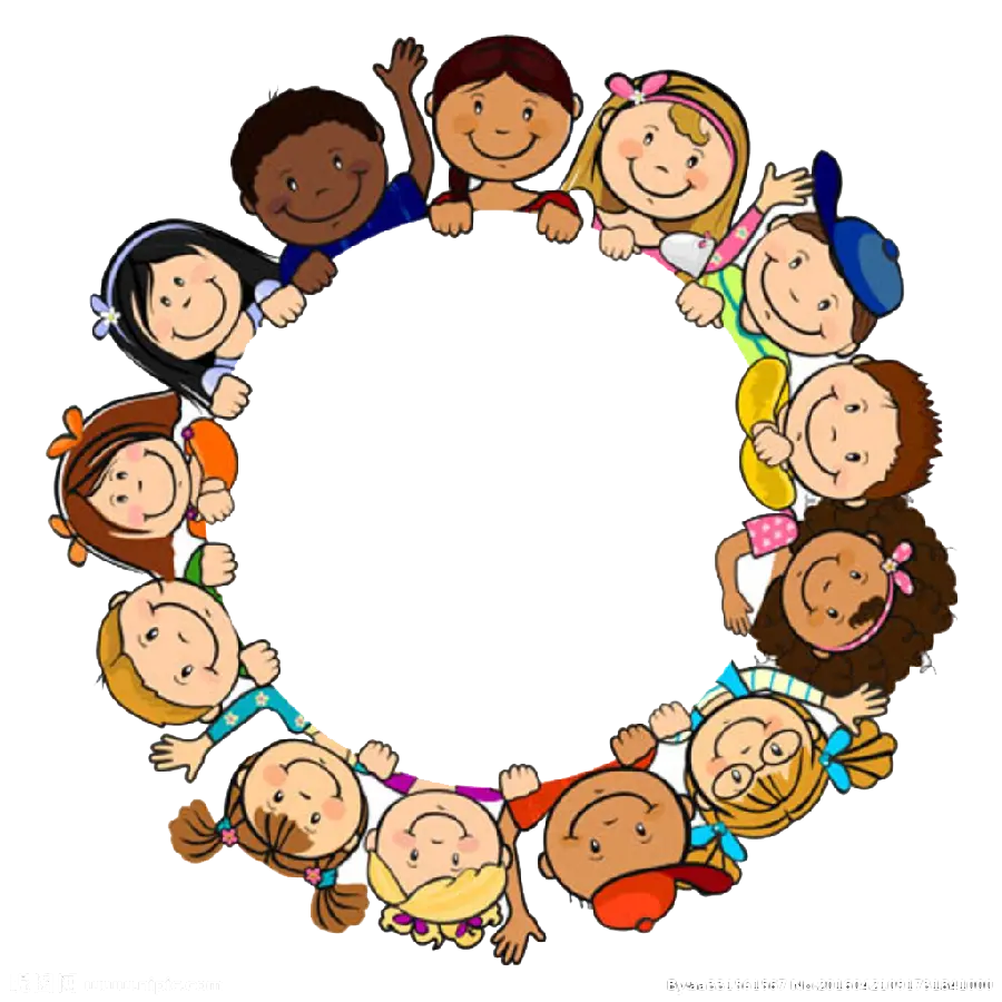 Circular drawing of happy children with different skin colors bVote to show unity