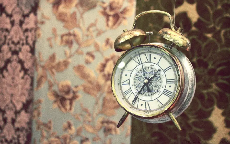 Interesting and floral view of shiny clock suitable for photo caption