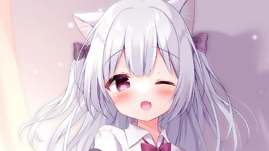 Anime profile picture of a happy girl with dreamy white hair