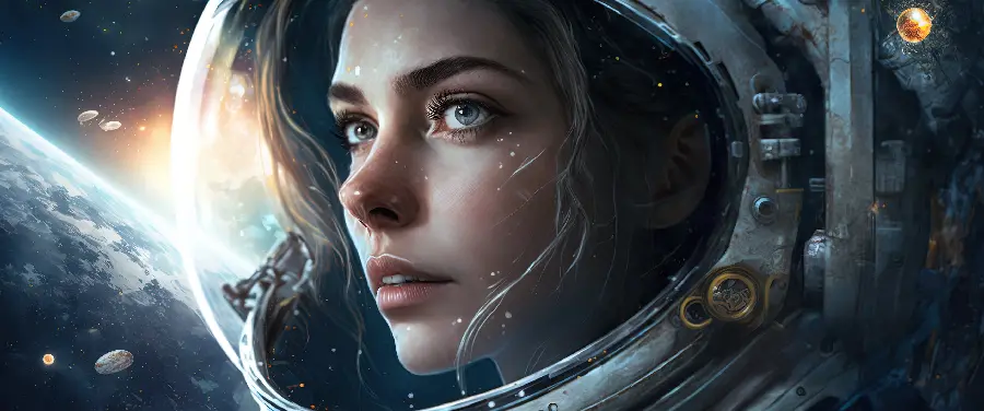 The most attractive girl profile made of artificial intelligence from a girl astronaut with a special hat