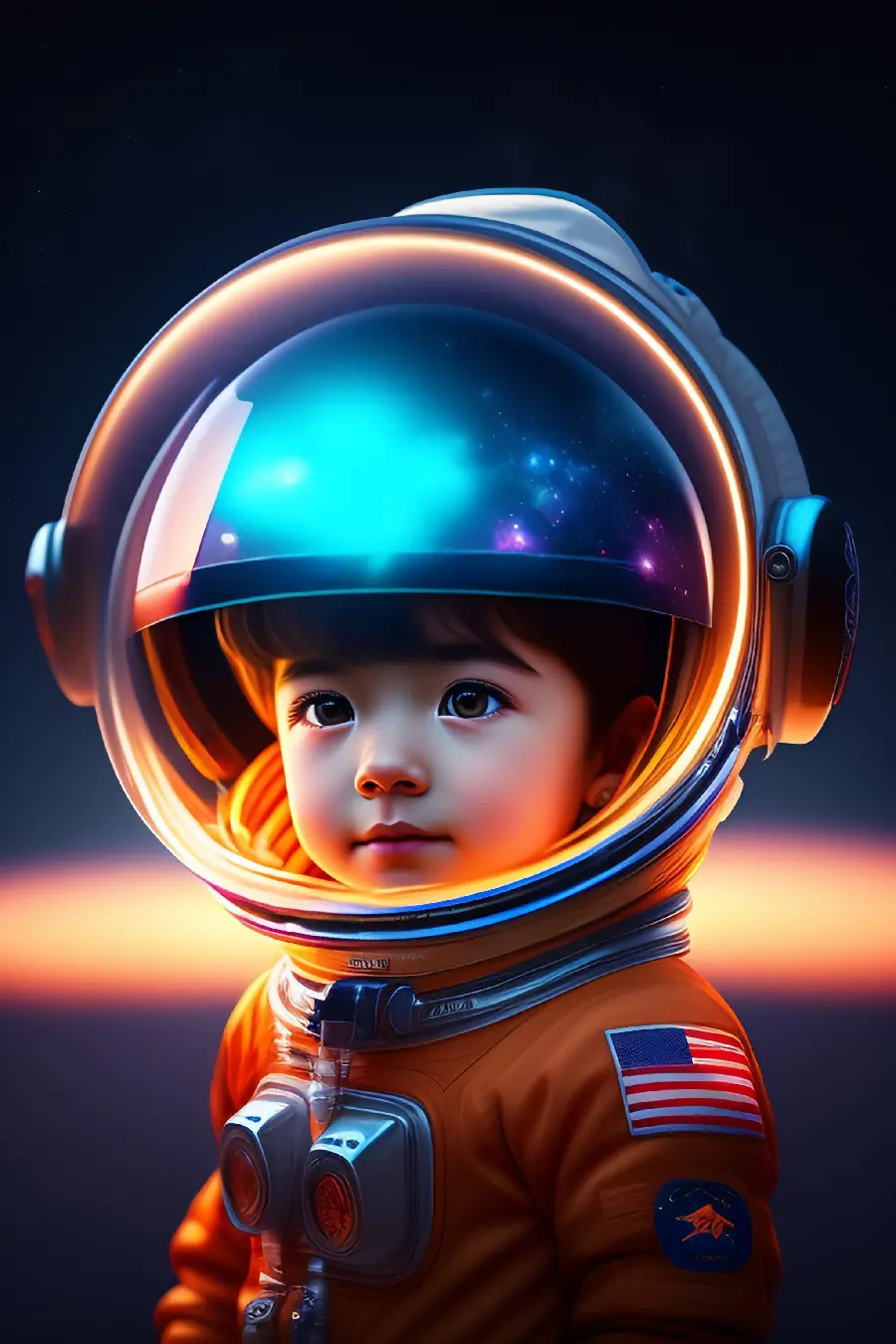 Cute and handsome photo of a boy astronaut with a special suit for a profile made of artificial intelligence