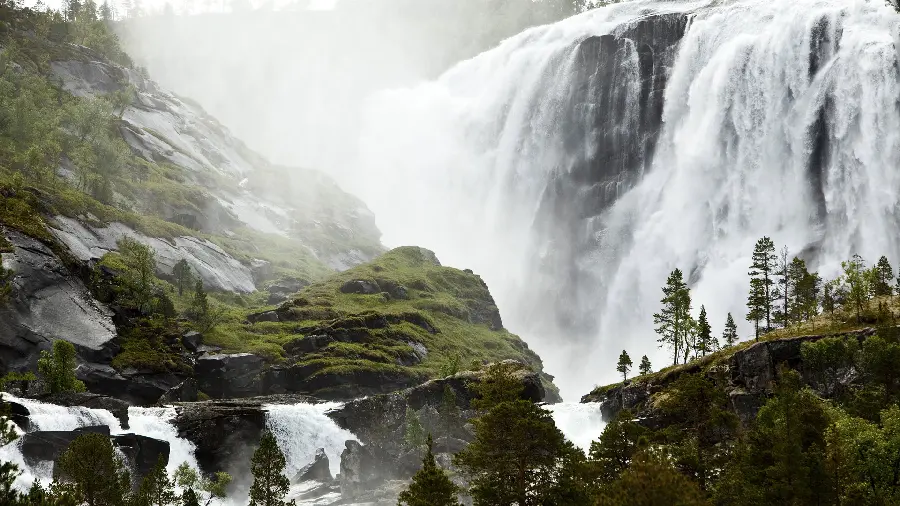 Attractive wallpaper of high water waterfall and beautiful green nature