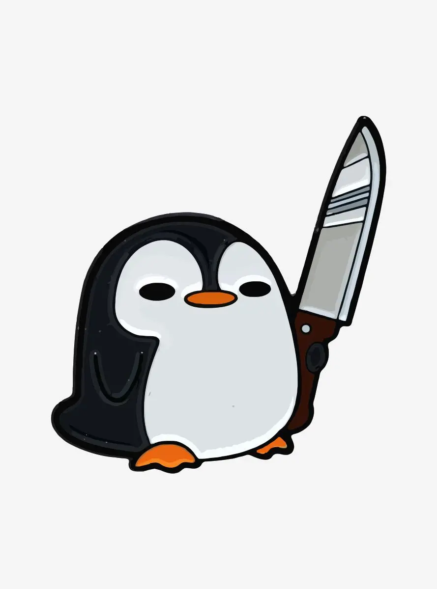 Cute and googly penguin profile with knife in hand for telegram