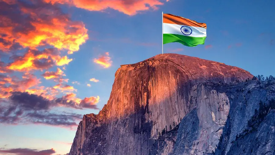 Amazing and strange wallpaper of a cloudy sky and the flag of India