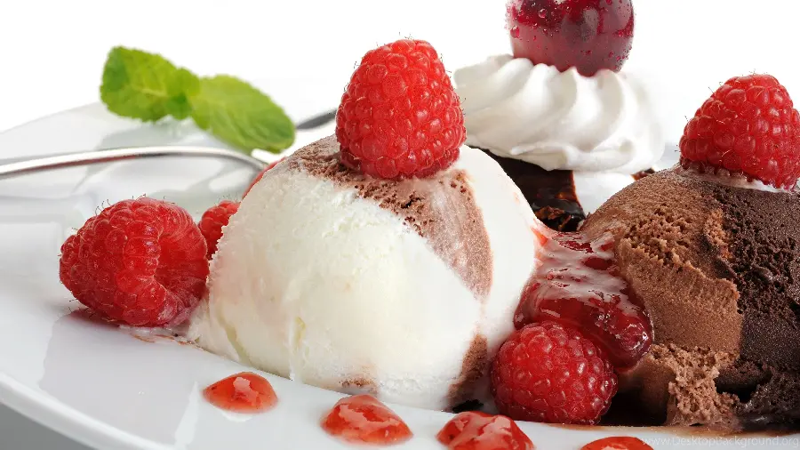A plate of vanilla chocolate ice cream with a wonderful look