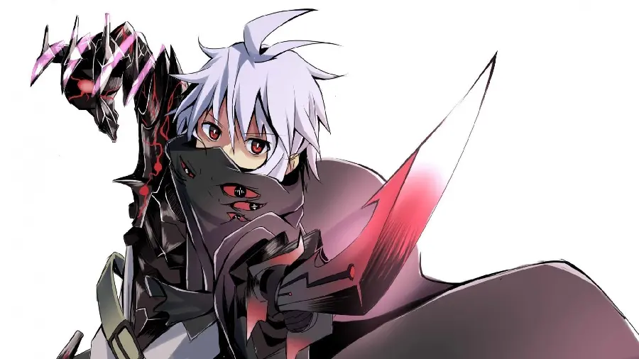 Photo of a white-haired anime boy warrior with a sword