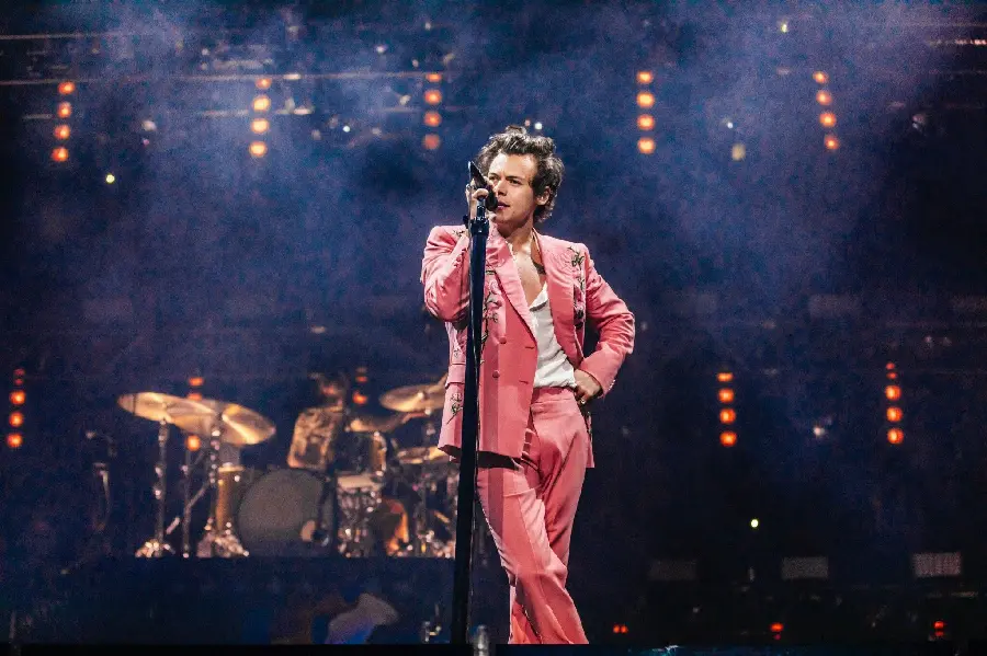 Harry Styles's view in a pink suit in concert