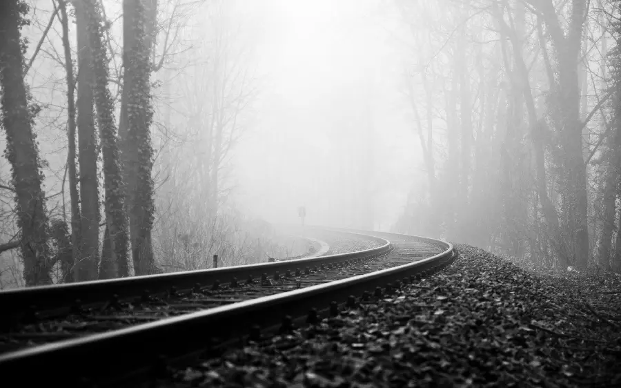 Black and White Train Track Photo