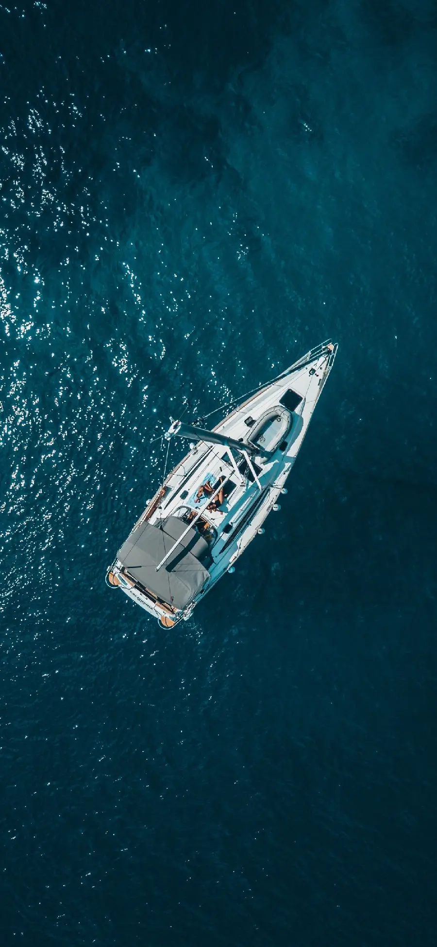 Beautiful and Luxurious White Yacht Photo from Above as IOS Wallpaper