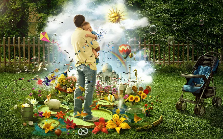 The most beautiful image of heaven in the arms of a father in a free 8K frame 