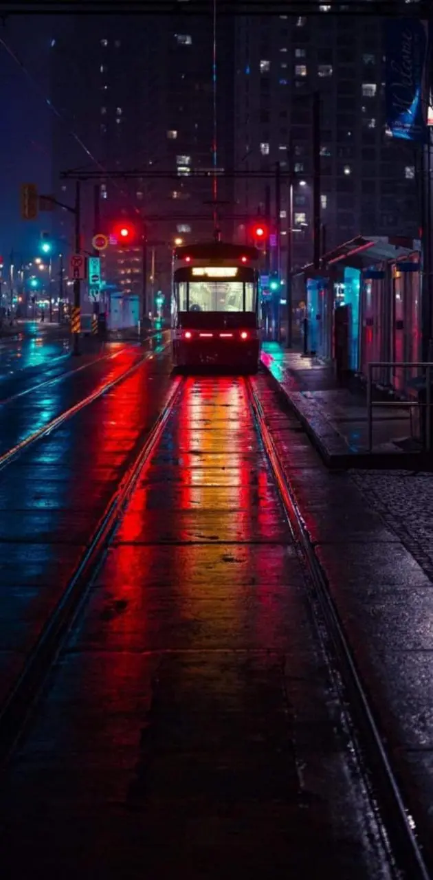 Interesting image of a train in front of a street in high quality