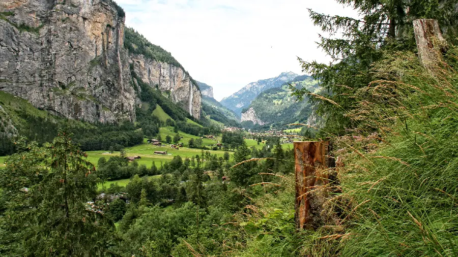 Beautiful mountain village image from above with amazing green nature