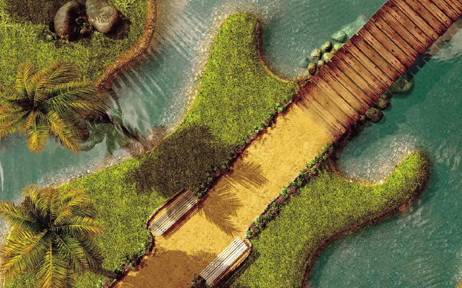 Lovely photo of the middle of the water in the shape of a guitar from above