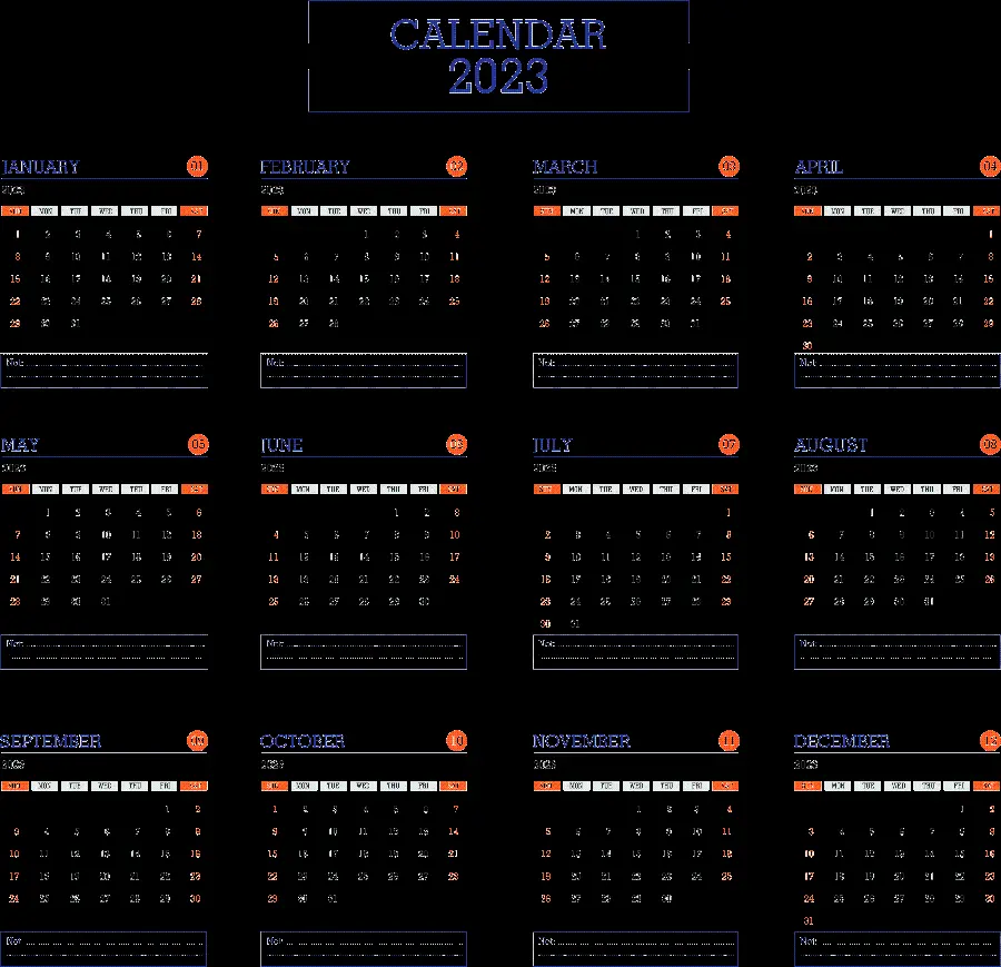 2023 calendar image without background for printing