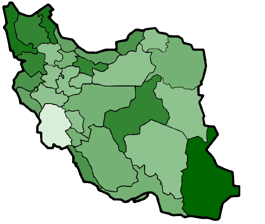 Download the green map of Iran with cities in Full HD quality