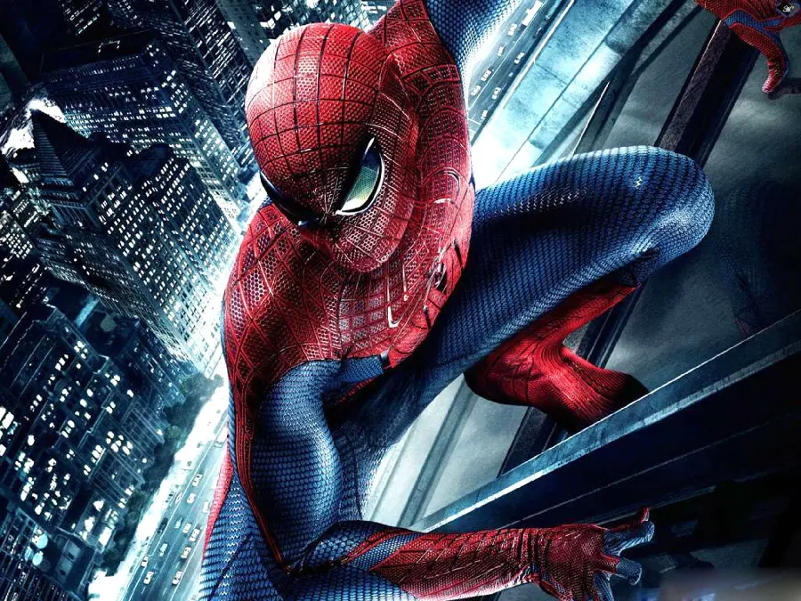Red Spiderman photo with interesting cityscape