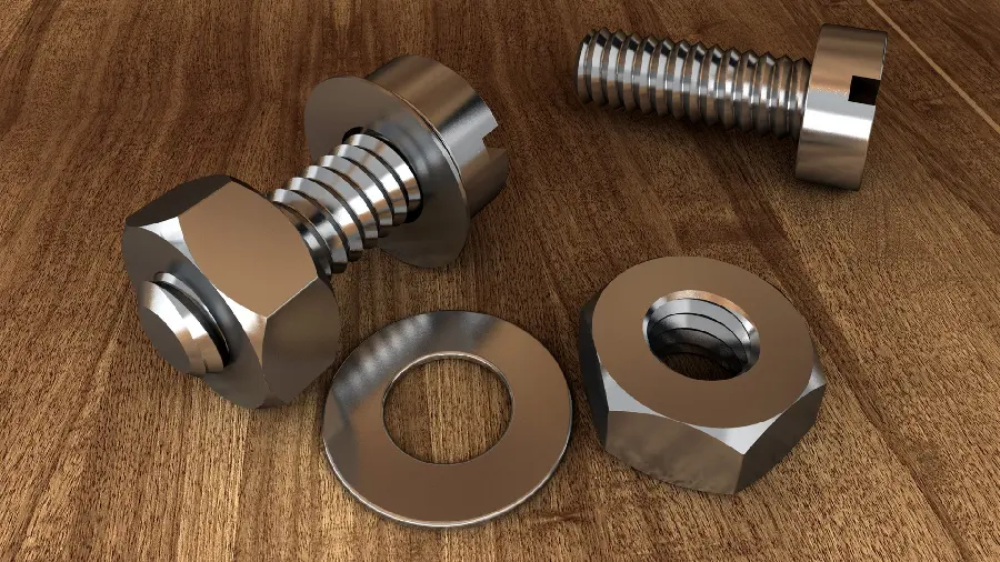 Cool 3D Photo of Silver Bolts and Nuts in High Quality