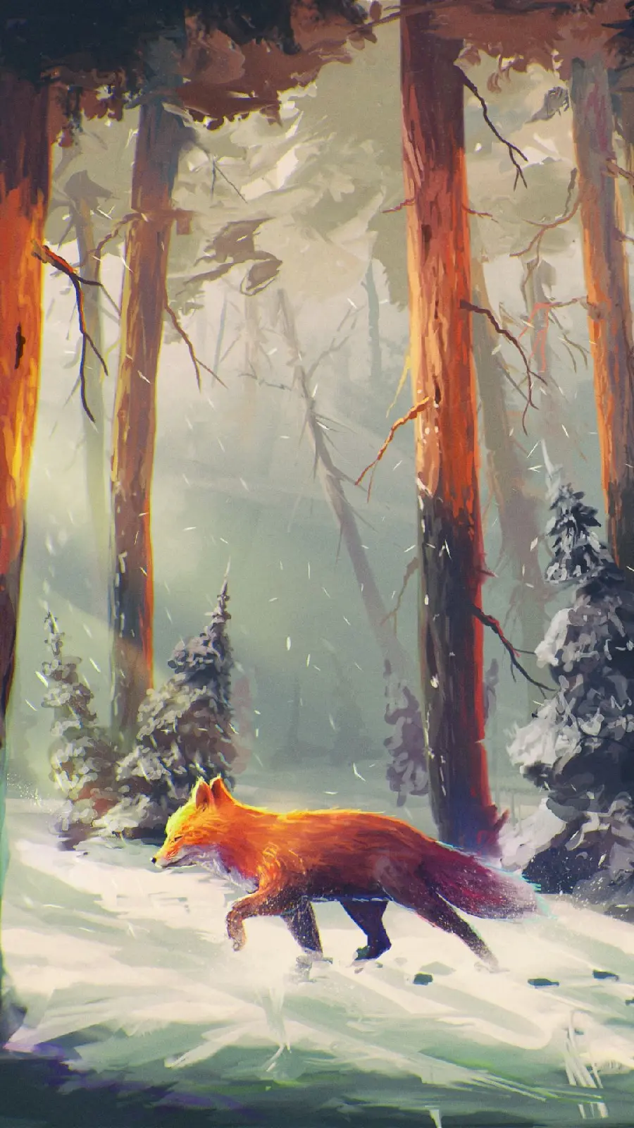 Brown fox painting wallpaper for phone