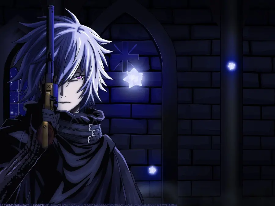 White hair anime boy photo with dark and stylish background