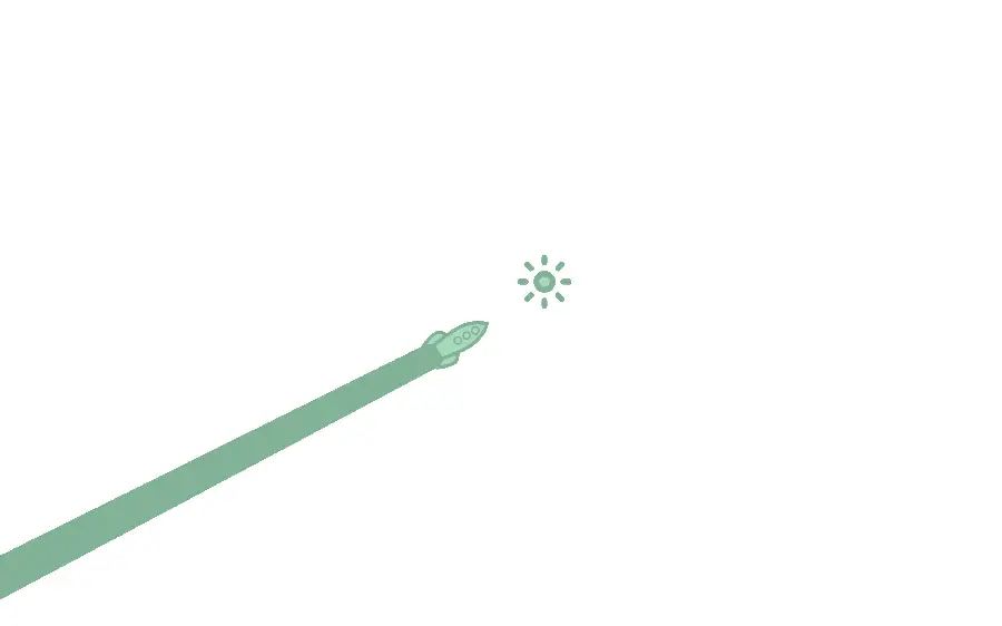 Minimal rocket towards the sun in green and white