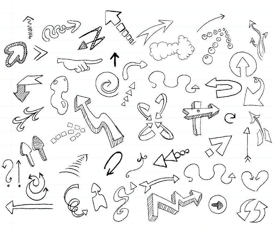 Drawing hundreds of arrows to get ideas and designs in PNG format