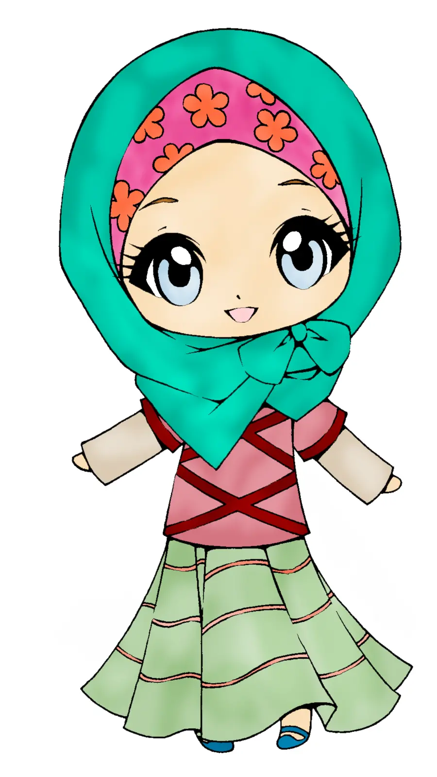The most famous photo of a happy little girl with a hijab on a simple white background