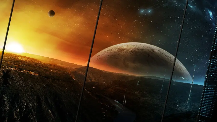 The most beautiful photo of a space city with a fantasy theme Full HD