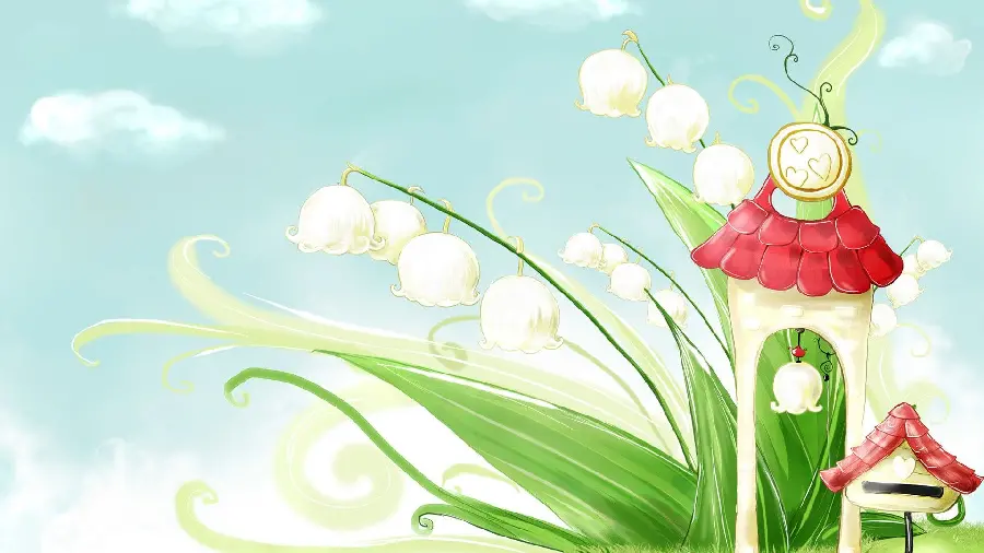 Fantasy painting of spring flowers and mushrooms for Samsung wallpaper