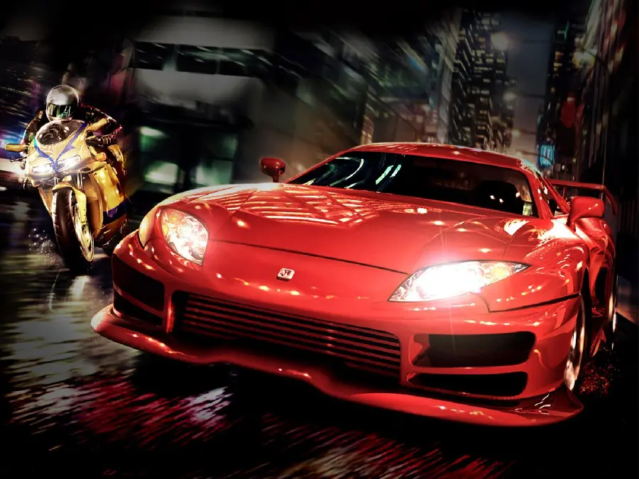 Amazing picture of a car and a yellow engine next to it
