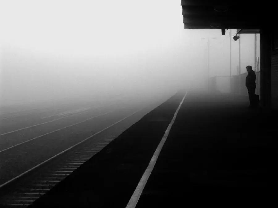 Black and white theme bus stop photo