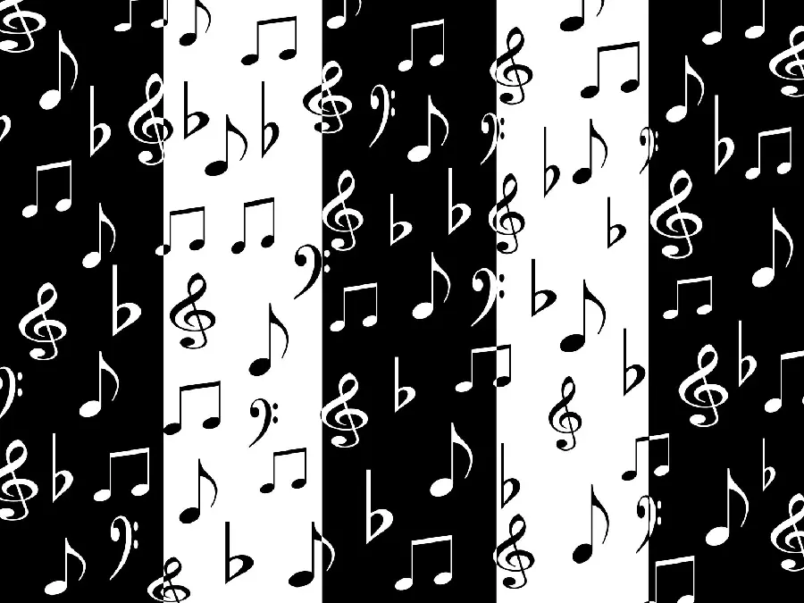 Photo of musical notes with black and white design