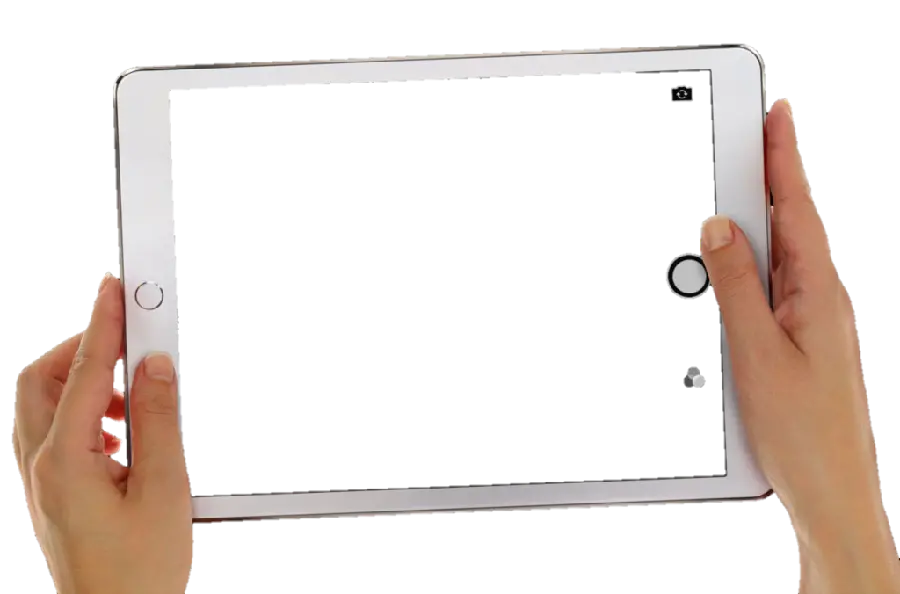 png without background tablet in hand suitable for image placement