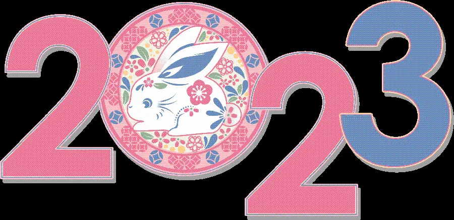 Photo of the number 2023 in pink, year of the rabbit, PNG cutout