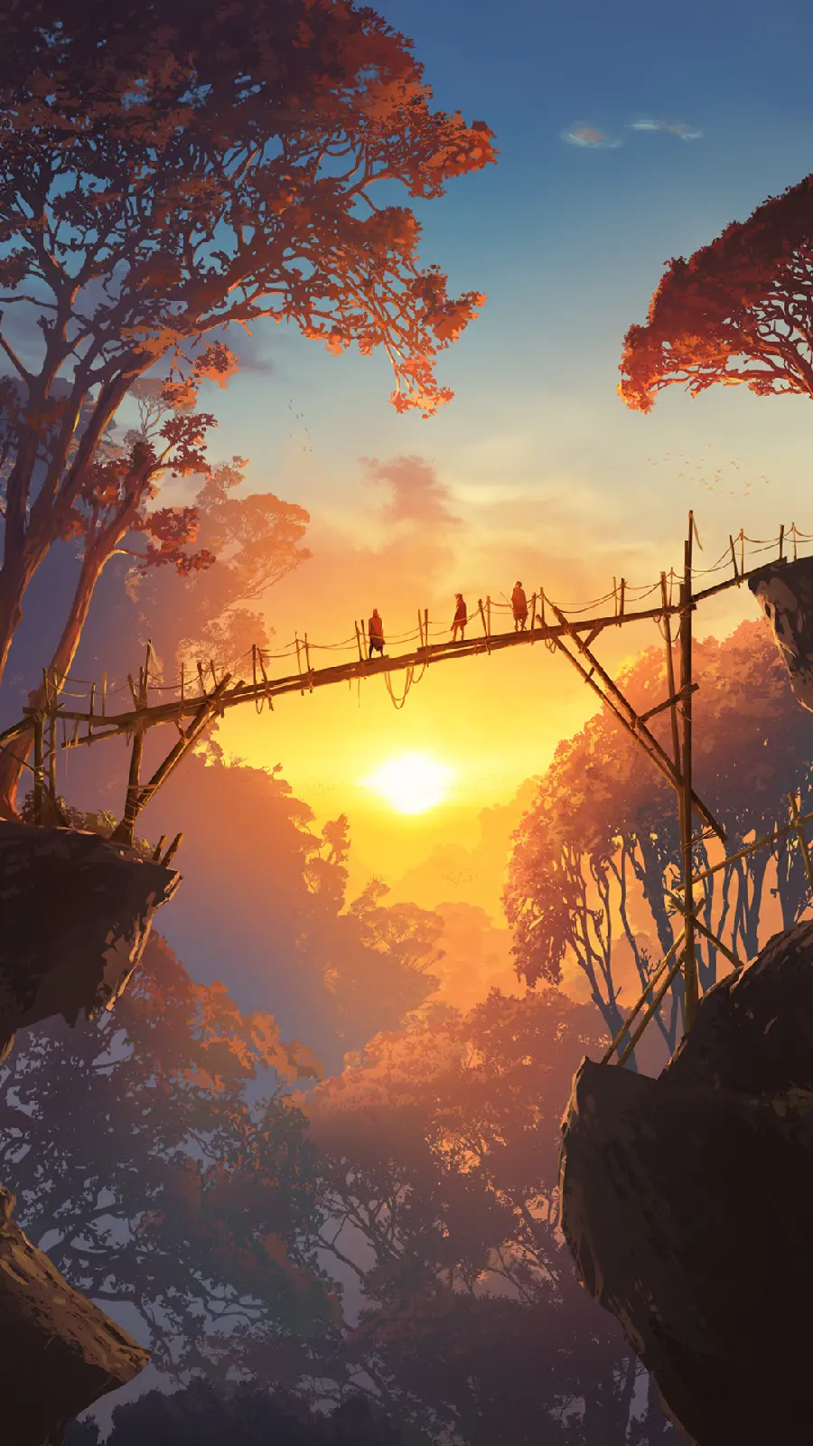 Beautiful hanging bridge painting along the sunlight suitable for phone background