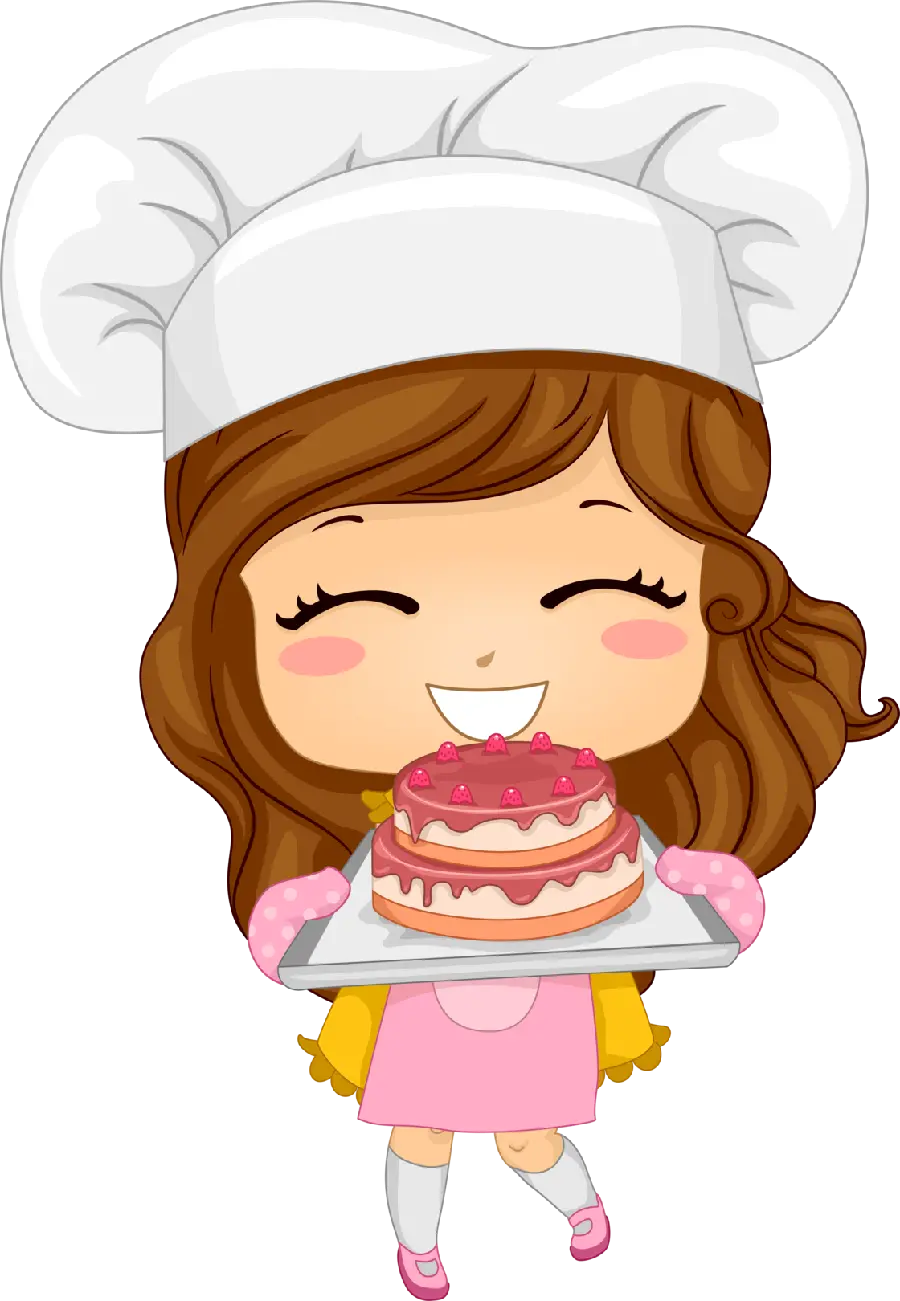 Photo of a happy chef girl with a delicious cake in png format completely free 