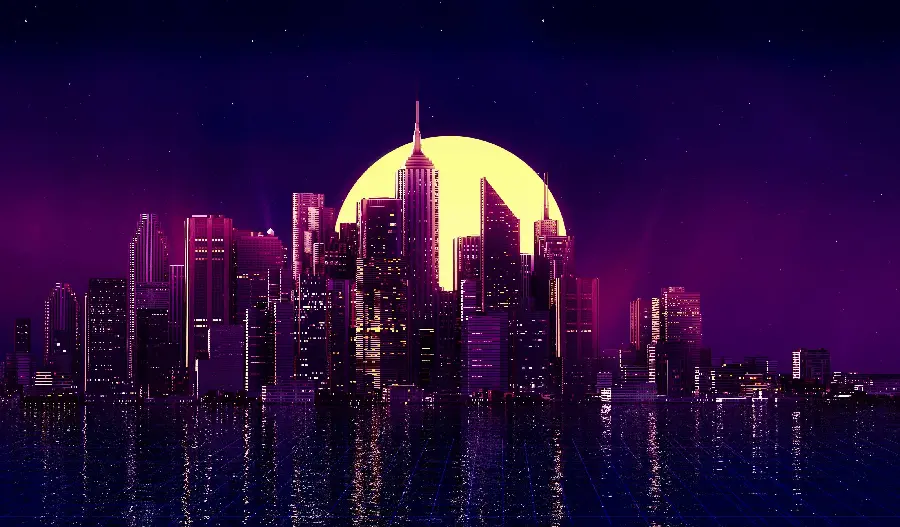 Download Wallpaper Moon and Purple City for Computer 