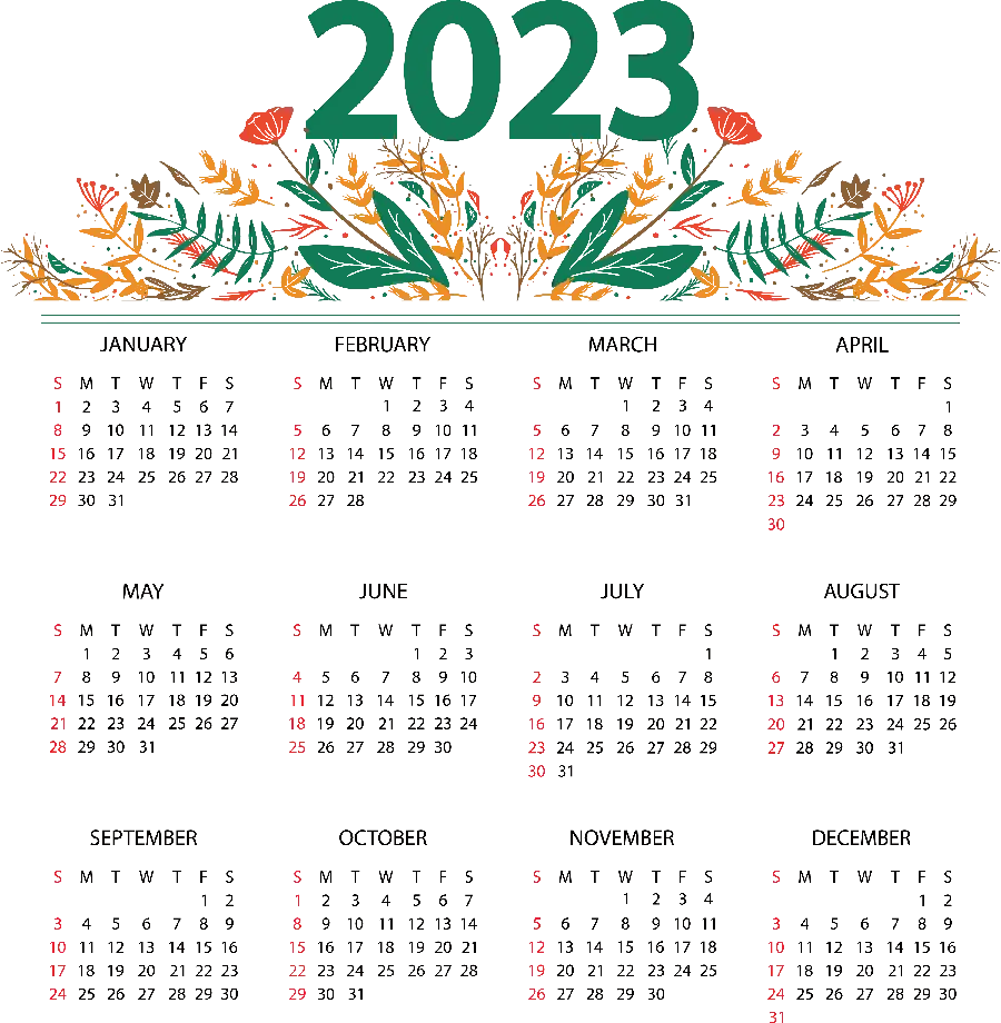 2023 Calendar Photo with Leaf Designs