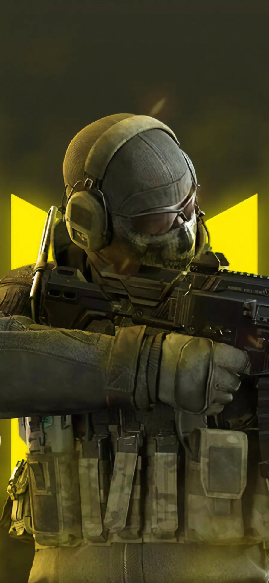Interesting graphic image of a soldier with a gun in the game Call of Duty 