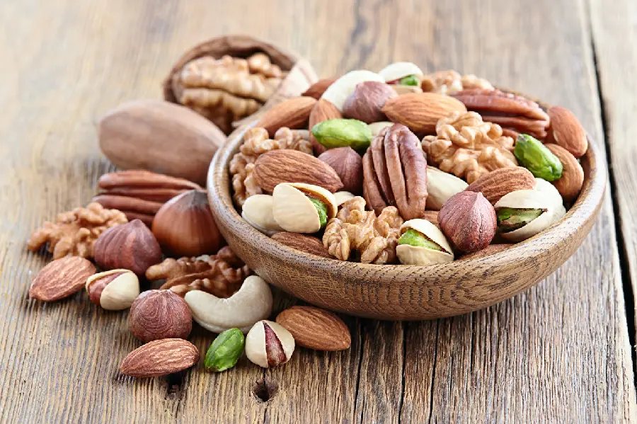 Photos of various nuts and almonds beneficial for human health