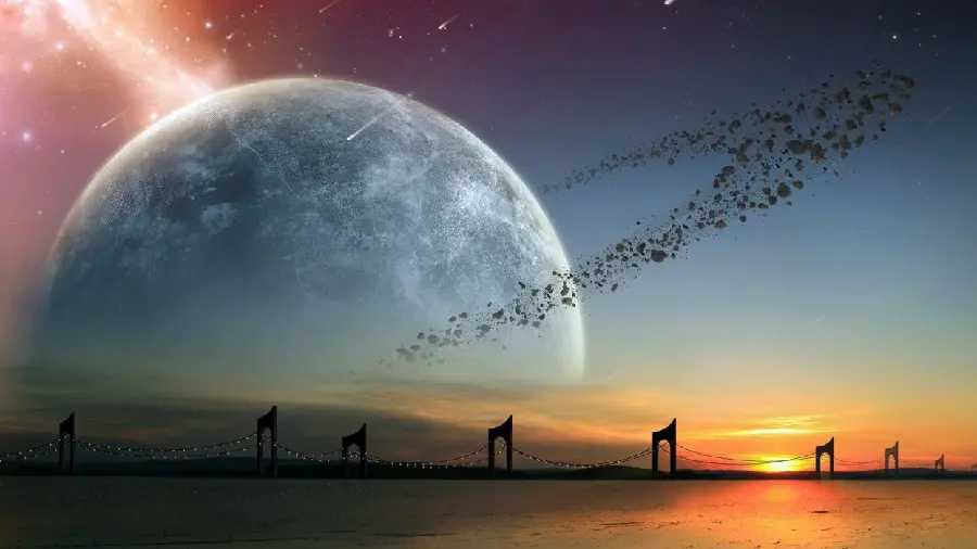 Fantasy background of watching the main asteroid belt from Earth