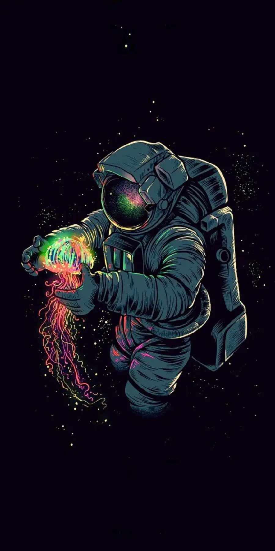 Fantasy wallpaper of an astronaut and a jellyfish for iPhone