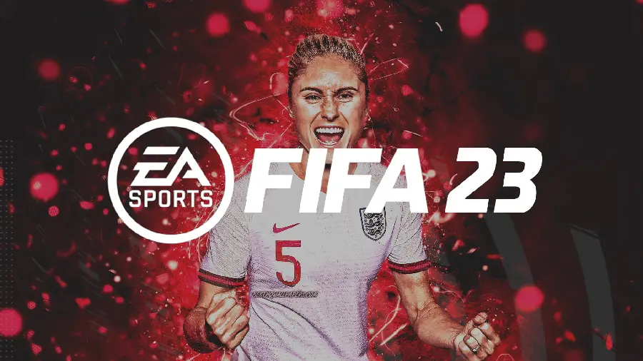 Powerful Female Player Poster in FIFA 23 with a Beautiful Red Background