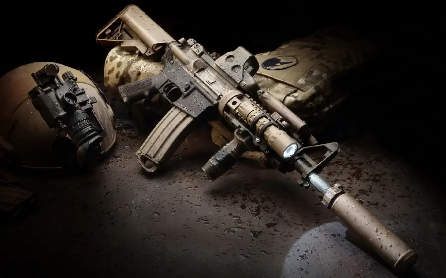 Incredibly beautiful wallpaper of a modern sniper rifle with a scope in high quality