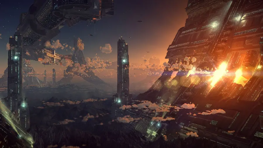 Science Fiction City Neighboring Clouds in a Spectacular 8K Frame 