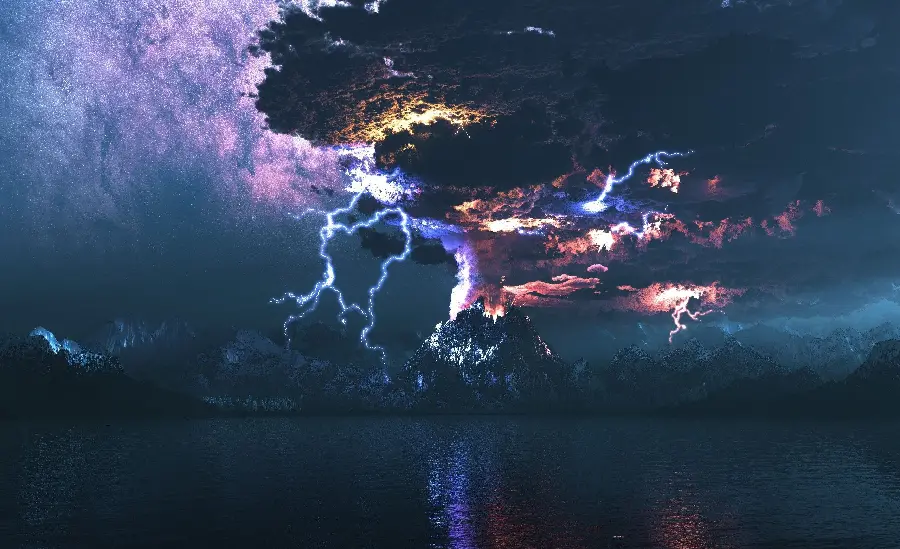 Dangerous lightning photo with disturbing clouds and terrifying thunder 