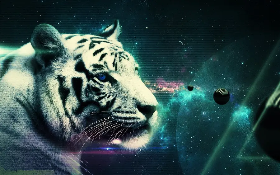 Download Beautiful Wallpaper Fantasy Tiger in Green Galaxy