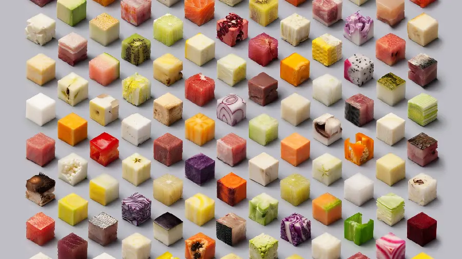 Happy and Colorful 8K Wallpaper of Food Cubes