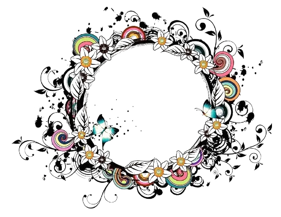 Download circular drawing of flowers and butterflies for profile without background