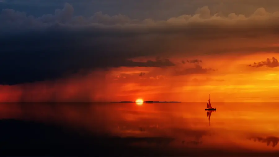 Magical sunset background photo at sea 8K
