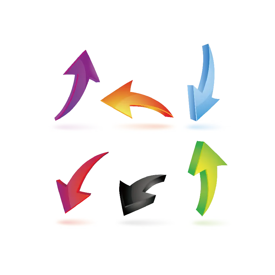 Colorful arrows and arrows of one shape in all directions PNG